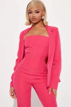 Fashion Nova Jumpsuits Charlotte Blazer Jumpsuit Set - Fuchsia