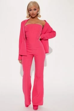 Fashion Nova Jumpsuits Charlotte Blazer Jumpsuit Set - Fuchsia