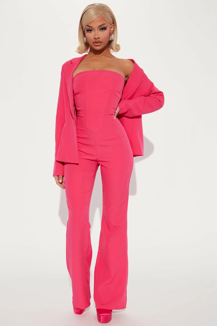 Fashion Nova Jumpsuits Charlotte Blazer Jumpsuit Set - Fuchsia