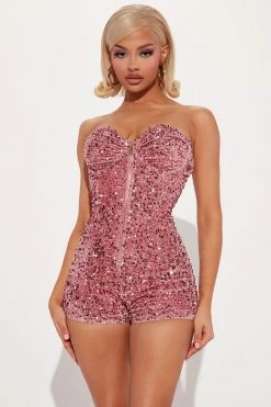 Fashion Nova Rompers Came To Party Sequin Romper - Pink
