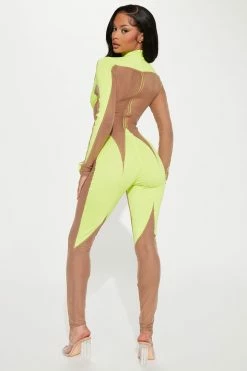 Fashion Nova Nothing To See Mesh Jumpsuit - Lime