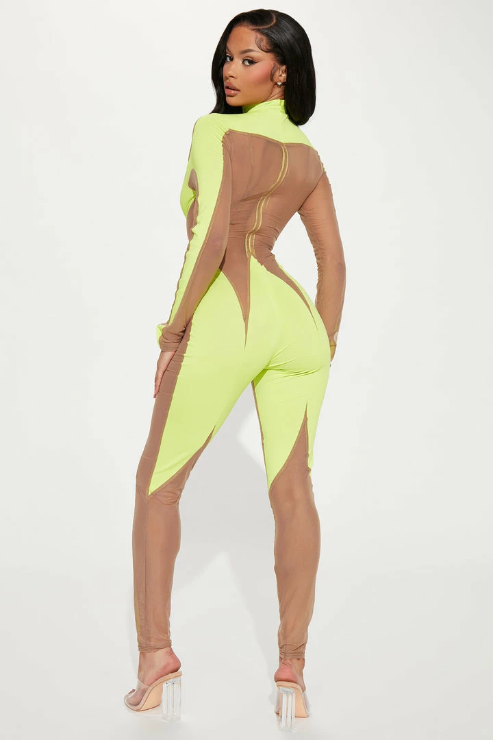 Fashion Nova Nothing To See Mesh Jumpsuit - Lime