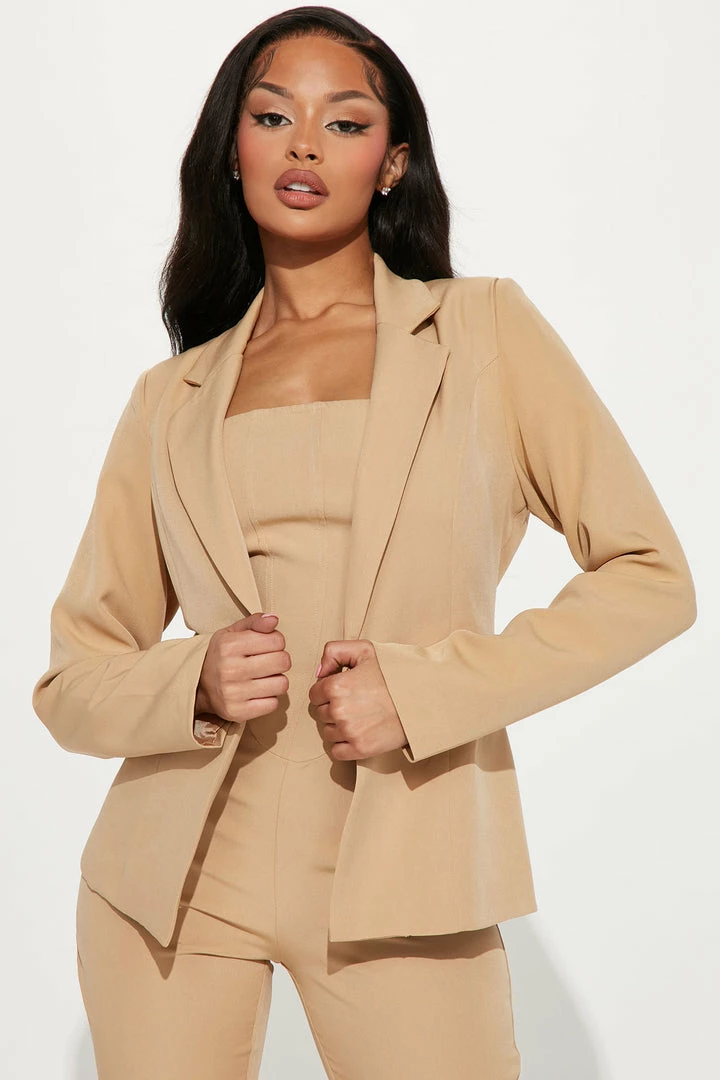 Fashion Nova Charlotte Blazer Jumpsuit Set - Taupe Jumpsuits