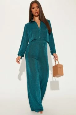 Fashion Nova Jumpsuits Selene Slinky Jumpsuit - Teal