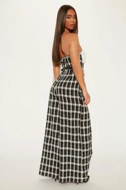 Fashion Nova Taylor Tweed Jumpsuit - Black/White Jumpsuits