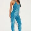 Fashion Nova Shine Like Me Sequin Jumpsuit - Turquoise