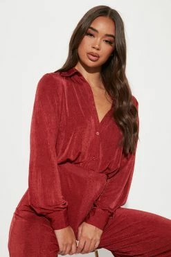 Fashion Nova Jumpsuits Selene Slinky Jumpsuit - Rust