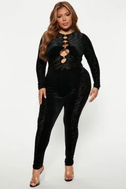 Fashion Nova Video Vixen Velvet Jumpsuit - Black Jumpsuits