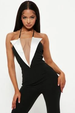 Fashion Nova Tara Tuxedo Jumpsuit - Black/White