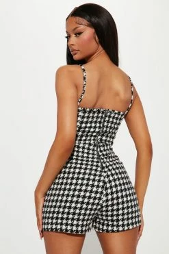 Fashion Nova Viena Houndstooth Romper - Black Rompers