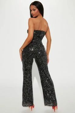 Fashion Nova Sequin Moment Jumpsuit - Black Jumpsuits