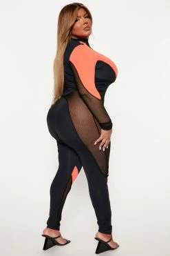 Fashion Nova Feeling You Fishnet Jumpsuit - Orange/combo Jumpsuits