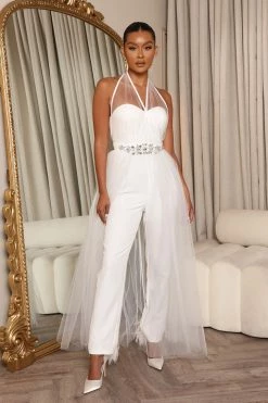 Fashion Nova Special Day Tulle Jumpsuit - White Jumpsuits