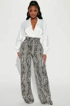 Fashion Nova Jumpsuits Clara Satin Jumpsuit - Black/White