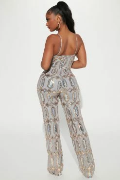 Fashion Nova Sarah Sequin Jumpsuit - Dusty Blue