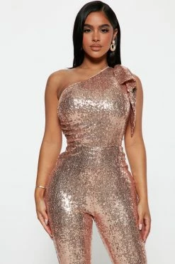 Fashion Nova Jumpsuits Born To Shine Sequin Jumpsuit - Rose Gold