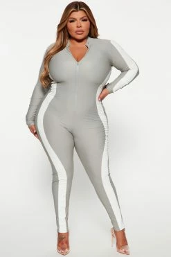 Fashion Nova Jumpsuits On The Track Jumpsuit - Grey/combo