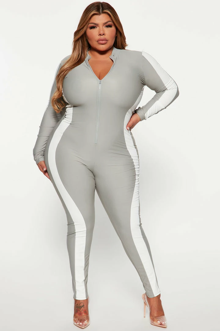 Fashion Nova Jumpsuits On The Track Jumpsuit - Grey/combo