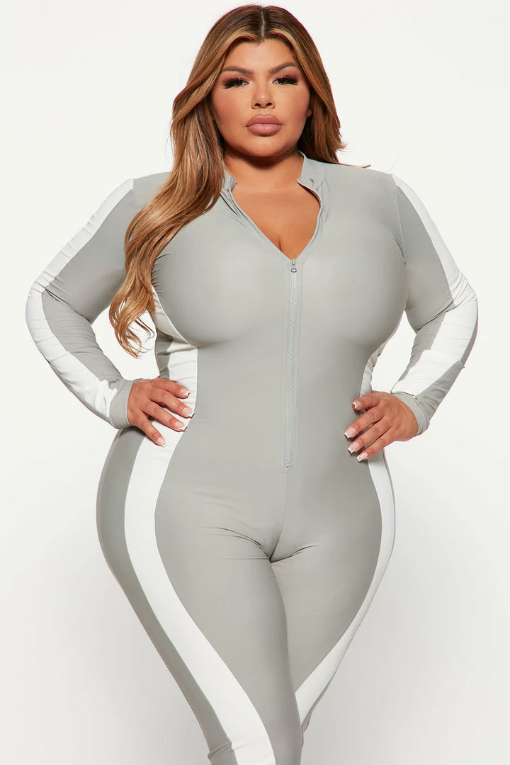 Fashion Nova Jumpsuits On The Track Jumpsuit - Grey/combo
