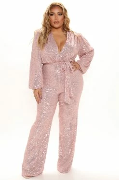 Fashion Nova Jumpsuits Step My Way Sequin Jumpsuit - Pink
