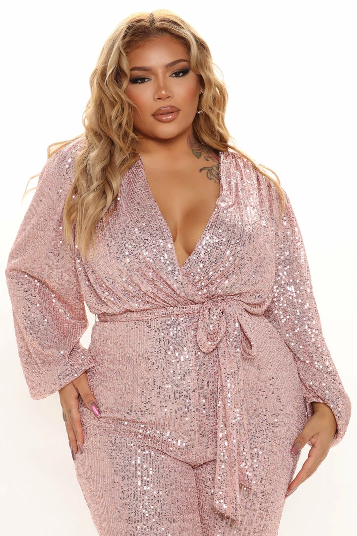 Fashion Nova Jumpsuits Step My Way Sequin Jumpsuit - Pink