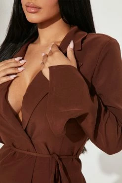 Fashion Nova Rompers Anabel Blazer Romper - Brown