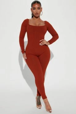 Fashion Nova Jumpsuits Cassidy Snatched Jumpsuit - Rust