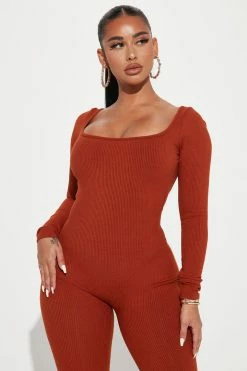 Fashion Nova Jumpsuits Cassidy Snatched Jumpsuit - Rust
