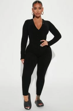 Fashion Nova All Types Of Cozy Sweater Jumpsuit - Black