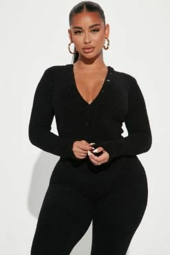 Fashion Nova All Types Of Cozy Sweater Jumpsuit - Black
