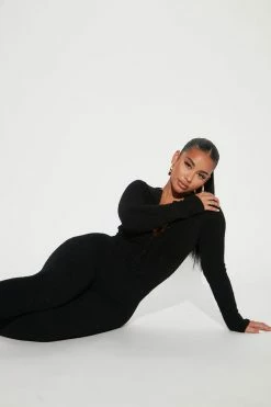Fashion Nova All Types Of Cozy Sweater Jumpsuit - Black