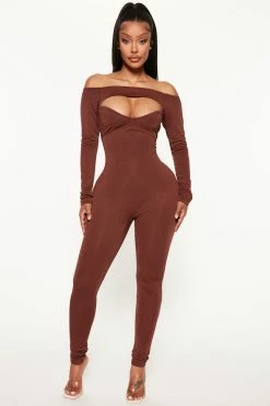 Fashion Nova Jumpsuits She's Unstoppable Jumpsuit - Chocolate