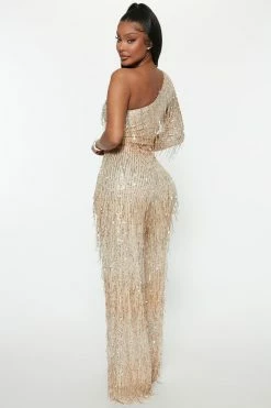 Fashion Nova Famous Fringe Jumpsuit - Gold Jumpsuits
