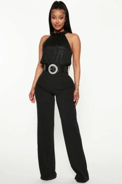 Fashion Nova Think Of Me Belted Jumpsuit - Black Jumpsuits