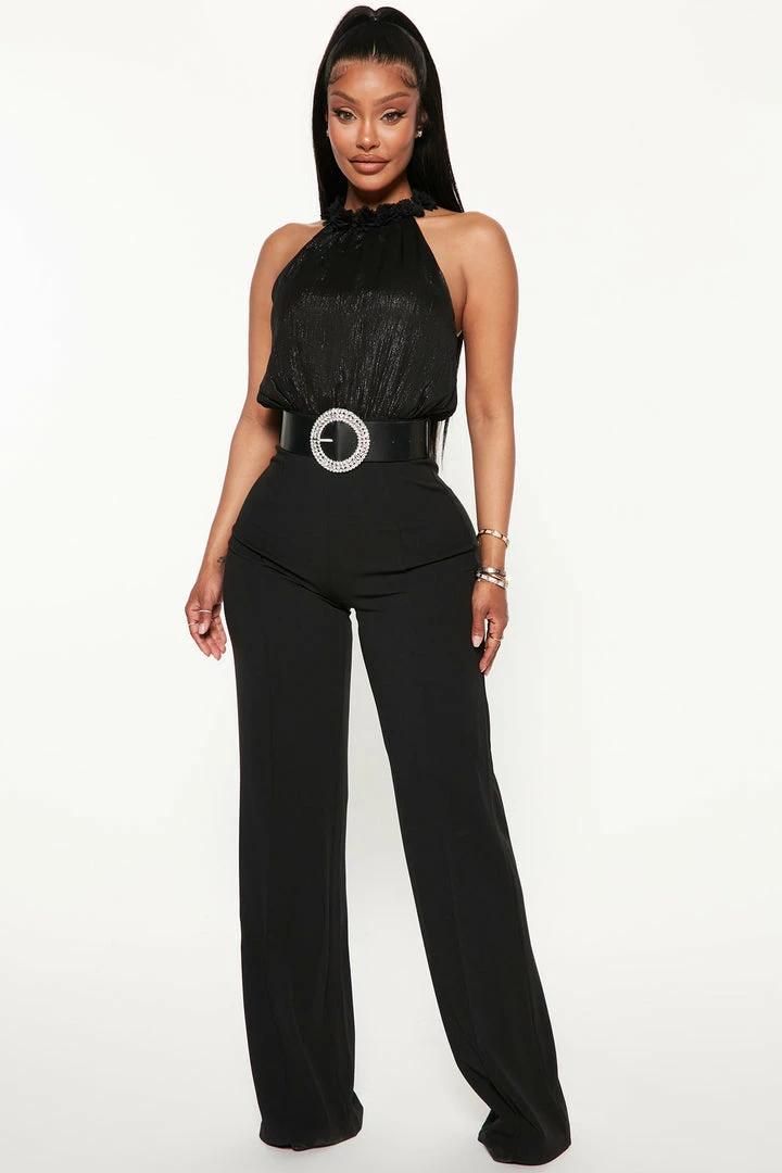 Fashion Nova Think Of Me Belted Jumpsuit - Black Jumpsuits