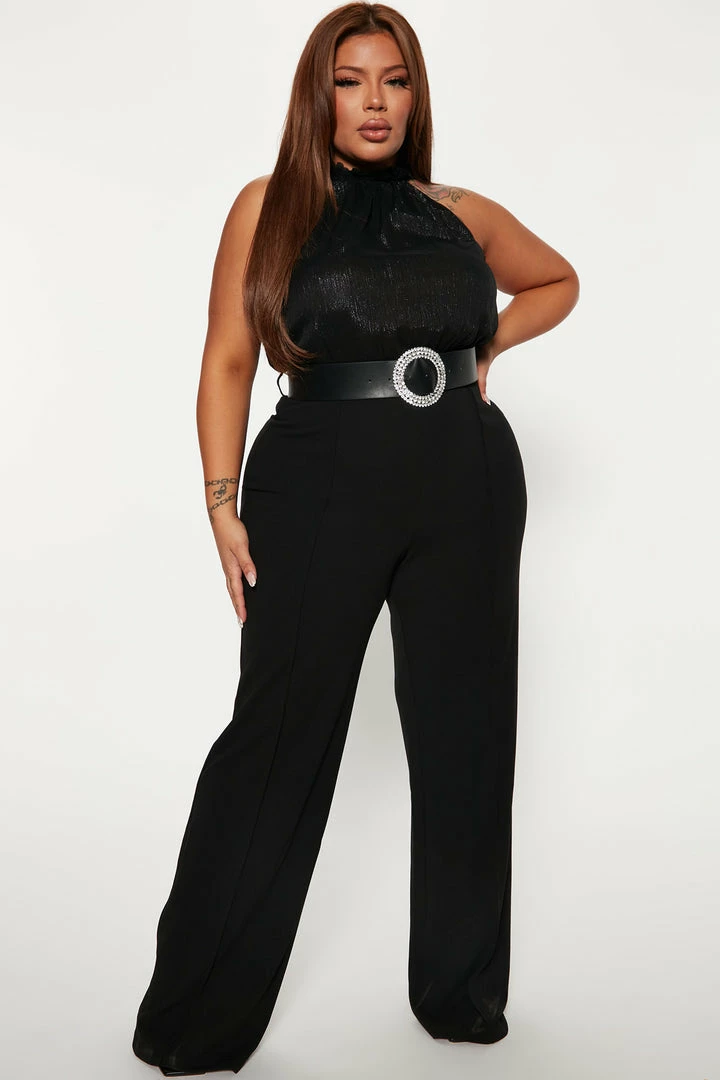 Fashion Nova Think Of Me Belted Jumpsuit - Black Jumpsuits