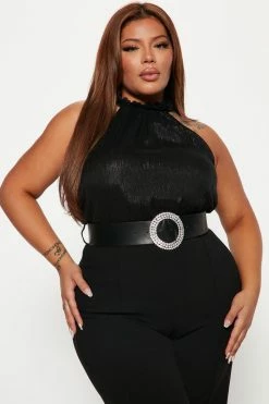 Fashion Nova Think Of Me Belted Jumpsuit - Black Jumpsuits