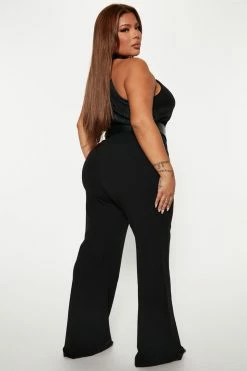 Fashion Nova Think Of Me Belted Jumpsuit - Black Jumpsuits