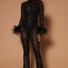 Fashion Nova Katrina Sequin Mesh Jumpsuit - Black Jumpsuits