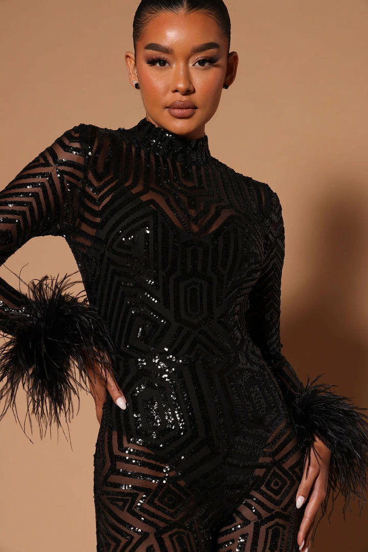 Fashion Nova Katrina Sequin Mesh Jumpsuit - Black Jumpsuits