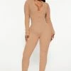 Fashion Nova All Types Of Cozy Sweater Jumpsuit - Taupe