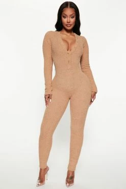 Fashion Nova All Types Of Cozy Sweater Jumpsuit - Taupe