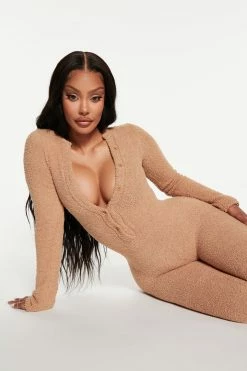 Fashion Nova All Types Of Cozy Sweater Jumpsuit - Taupe