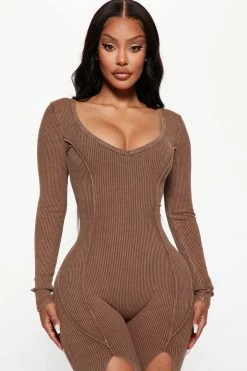Fashion Nova Jumpsuits Raegan Ribbed Jumpsuit - Brown