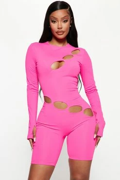 Fashion Nova Rompers Abigail Cut Out Romper - Neon Pink