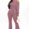 Fashion Nova Jumpsuits Pro Lounger Flare Leg Jumpsuit - Dark Mauve