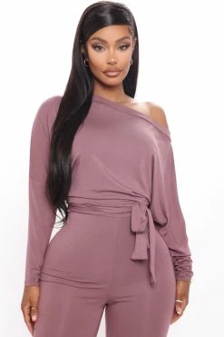 Fashion Nova Jumpsuits Pro Lounger Flare Leg Jumpsuit - Dark Mauve