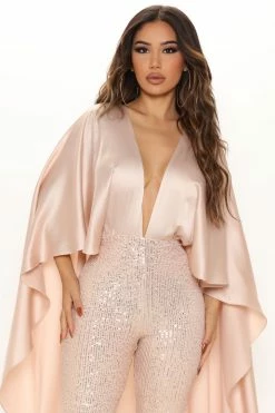 Fashion Nova Unforgettable Faces Jumpsuit - Rose Gold