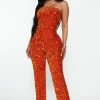 Fashion Nova Glenda Sequin Jumpsuit - Orange