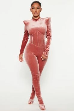 Fashion Nova Jumpsuits More Than You Know Velvet Jumpsuit - Pink